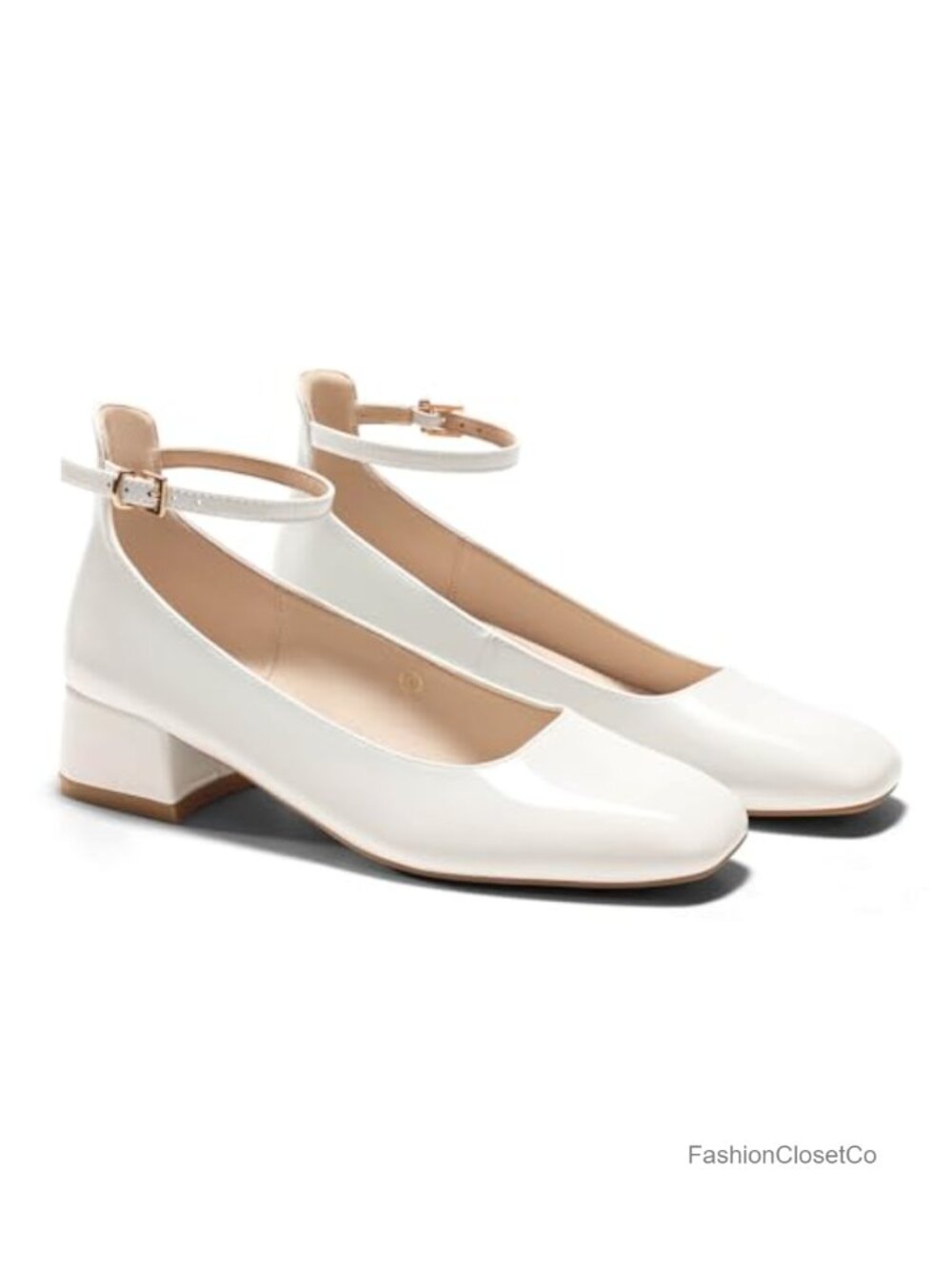 Womens Chunky Low Heels Closed Square Toe Ankle Strap Pumps Wedding Prom Dress